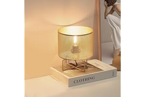 ONEWISH Petite lampe de table, lampe de chevet en métal pour la chambre, le salon, la salle à manger, ampoule incluse,E14,Doré
