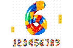 MACLUNAR Building Block Number Balloon - Colorful Block Helium Balloon Number 6 for Birthday Party Decorations - Lego Theme Party Boy Girl