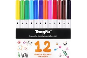 TongFu Rotulador de Pizarra Blanca de 12 Colores, para, Bajo Olor,Punta Fina de 2mm, Apto Para Pizarras de Cristal, Borrado en Seco Para El Hogar y Escolar