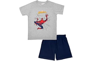 UNITED LABELS Marvel Spiderman Schlafanzug für Jungen - Kinder Pyjama Set Kurzarm Oberteil mit Hose Grau/Blau