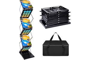 VAIIGO A4 Brochure Display Stand 6 Pockets Portable Folding Literature Rack Stand Magazine Leaflet Exhibition Catalog Display Stand for Trade Show, Exhibitions, Advertising, Black