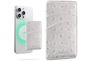VULKIT Magnetischer Handy-Kartenhalter, schlankes Leder, Damen, RFID-blockierend, Kreditkartenhüllen, Handy-Kartenhülle für die Rückseite des Smartphones (Leopard)