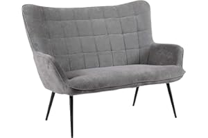 HOMEXPERTS 2-Sitzer Sofa ULLA / Polsterbank / Grauer Cordstoff / Sitzbank / Metallfüße / Bank / Couch / Polstergarnitur / Küchensofa / Wohnzimmer / Skandinavisches Design / 129cm breit