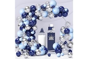 LUOBITO Blue Balloon Arch Kit, 120pcs Navy Blue and Silver Balloons Garland, Pastel Balloons for Birthday Baby Shower Graduation Anniversary Party Decorations