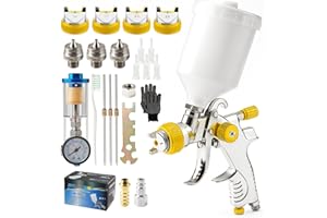 GROWNEER HVLP Lackierpistole Set mit 4 Düsen (1,4/1,7/2,0/2,5 mm), Druckluft Spritzpistole mit 600 ml Becher für Auto, Möbel, Holz, Heimwerker & Lackarbeiten - Gelb