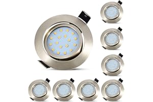 ‎HIBAY HiBay 8er Ultra Flach LED Einbaustrahler 5W Warmweiß Deckenstrahler 230V Edelstahl Gebürstet Einbauleuchten 40° Schwenkbar Einbauspots