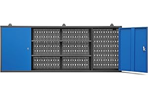 Jan Nowak Szafka do Warsztatu Wisząca Metalowa LEO | Perforowana Scianka 2 Zamykane Szafki Pojemne Półki na Narzędzia | 160 cm x 60 cm x 20 cm (Antracytowo-Niebieska)