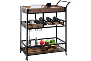 Fiutazge Carrito Auxiliar con Ruedas y Botellero, Carro de Cocina Industrial con Bandeja móvil, Carro para Cocina, Comedor, Salón, Exterior, Interior 77 x 40 x 93 cm