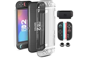 HSIEHMIEN Hülle für Nintendo Switch 2 2025, Schock- und Kratzfestschutz, Dockbares Durchsichtiges TPU-Schutzgehäuse für Switch 2, Durchsichtiges Gehäuse mit 2 Bildschirmschutzfolien und 2 Daumenkappen