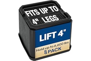 aspeike 4 inch Heavy Duty Bed Risers - Sofa & Furniture Elevators - Square, Large Couch Table Bed Raising Blocks - Stackable up to 8" for Space Saving - 8 Pack