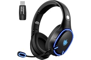 PHOINIKAS Bluetooth Headset, 2.4G Wireless Gaming Headset for PS5, PS4, PC, Gaming Headphones Wireless with Noise Cancelling Microphone, Foldable, Surround Sound, Over 30 Hours Battery Life (Black)
