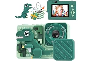 BBLIKE Aparat dziecięcy z dinozaurem, 1080p HD, ekran 2,0", aparat fotograficzny z kartą SD 32 GB, kamera USB, prezent dla dzieci, prezent na Boże Narodzenie, zabawka dla chłopców i dziewczynek