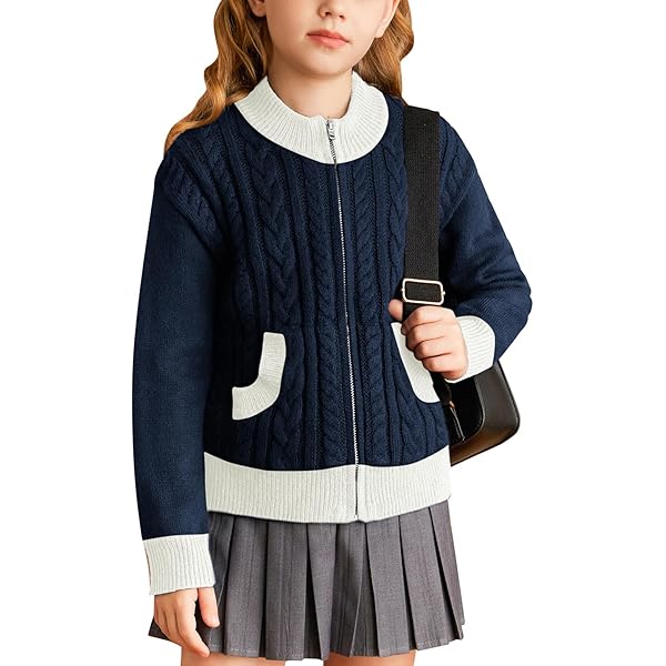 Cardigan Per Bambina Tankaneo - Maglione Aperto Frontale Con Bottoni E Tasche, 100% Acrilico