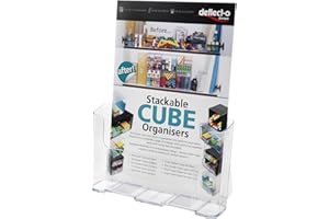 Deflecto A4 Portrait High Back Single Compartment Literature Holder, Magazine File Holder, Leaflet Holder, Leaflet Display Stand, Wall Mounting Option