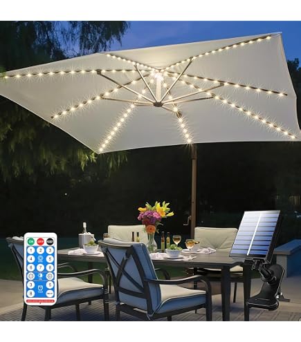 10 patio umbrella with led and usb Kingdom 10FT Solar 32 Lighted Patio Umbrella Table Market Umbrella w/Tilt Crank, UV-Resistant Outdoor Umbrella for Pool, Garden, Deck, Turquoise Blue : Patio, Lawn & Garden free addition to any deck 10 Feet Outdoor Patio Umbrella
