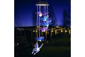 ZVO Butterfly Solar Wind Chime Garden - Solar Butterflies for Outdoor Hanging Balcony Decoration Hanging Light for Mum Grandma Child - Multicoloured