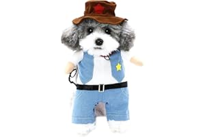 DELIFUR Cat Christmas Costumes,the Cowboy for Party Christmas Special Events Costume,West CowBoy Uniform with Hat, Funny Pet Cowboy Outfit Clothing for Dog Cat(M)