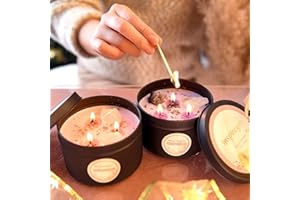 Inspireyes Zestaw świec zapachowych z kryształem, 540 ml, 3 knoty, świeca manifestacja z dużymi kamieniami energetycznymi, duża puszka sojowych świec medytacyjnych, prezenty duchowe dla kobiet