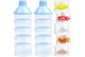 WOWOSS 2 Pcs Portable Formula Dispenser with 4 Layer, Milk Powder Dispenser Pot Non-Spill Kids Milk Powder Storage Container for Travel Outdoor