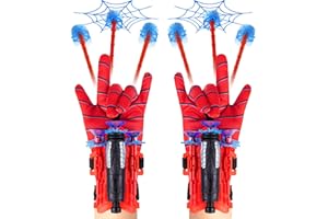 SupaWeiss 16pcs Spider Web Shooter,Plastic Spider Web Shooters ,Spider Launcher Gloves Wrist Toys,2 Gloves,12 Soft Bullet,2 Launchers, Cosplay Glove Toys