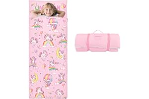 decalsweet Sac de Couchage Chaud pour Enfants avec Oreiller Amovible, Tapis de Sieste Pliable pour Filles et Garçons, Couverture de Sieste avec Double Fermeture Eclair pour Camping Ecole Garderie