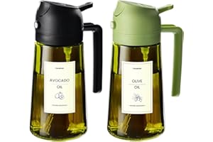 TrendPlain - 470ml Öl Sprühflasche - 2 in 1 Ölspender und Ölsprüher - Ölspray mit Etiketten - Küchen Gadgets für Kochen, Salat und Grill - mit lichtschützendem Design - 2 Stück Schwarz & Grün