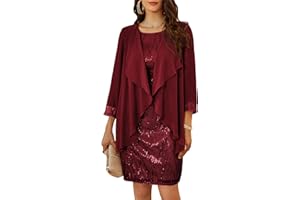 GRACE KARIN Women Sequined Round Neck Sleeveless A Line Dress + Blouse Two-Piece Set