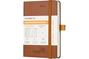 ‎POPRUN POPRUN Kalender 2025 Tagesplaner Softcover 16 x 10,5 cm, Tageskalender A6 1 Tag 1 Seite (Montag - Sonntag), Terminplaner (Jan.2025-Dez.2025) mit PU-Leder - EU-25-C6LBTA6-BN