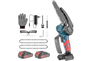 PONOSEU Mini piła łańcuchowa z akumulatorem, bezszczotkowa, 15 cm, akumulatorowa piła łańcuchowa, jednoręczna piła łańcuchowa, ręczna piła łańcuchowa, 2 x akumulator 2000 mAh