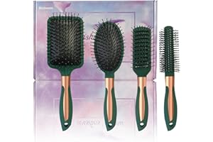 MEISHEAMIN 4 Pcs Hair Brush Set - Anti Static Oval Comb, Detangling Round Brush, Flexible Soft Pin Bristles for Long Thick Curly Wavy Dry Damaged Hair