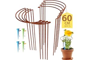 KAZITOO 8 Stück Große 60cm hohe Rostige Bogen-Pflanzenstütze, halbrund Rost-Blumenstütz-Ringkäfig-Rahmen mit 4 selbstbewässernden Spikes, Gartenumrandung für Pfingstrosen, Hortensien(60x30cm)
