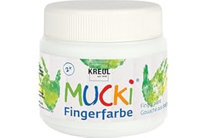 KREUL 23101 - Mucki leuchtkräftige Fingerfarbe, 150 ml in weiß, auf Wasserbasis, parabenfrei, glutenfrei, laktosefrei und vegan, auswaschbar, vermalbar mit Pinsel, Schwamm, Spachtel und Fingern