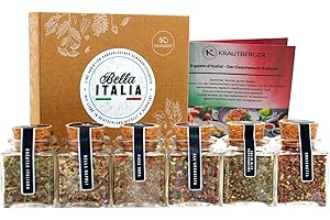 ‎KB KRAUTBERGER Kb KRAUTBERGER BIO italienische Geschenkbox Bella Italia I 6 italienische Kräuter & Gewürze Geschenk Muttertagsgeschenk I Geschenkset Italien Bio-Qualität + Rezepte - Vatertagsgeschenk Geschenkidee