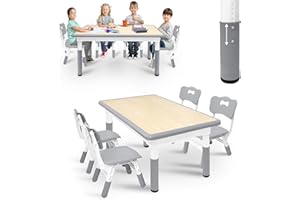 ACXIN Table pour enfant avec 4 chaises, en plastique, hauteur réglable, pour chambre d'enfant, crèche et salle de classe, gris