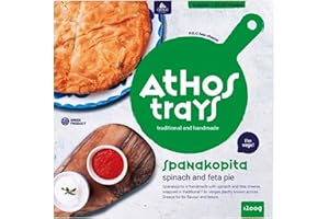 QUBROS Athos Trays, Ready to Eat Pastry, Frozen Traditional & Handmade Pies, Homely Taste, Ready to Bake (Spinach and Feta Pie 1200g, 1 Pack)