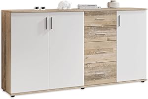 ‎STELLA TRADING BOBBY Kommode in Old Style Optik, Weiß - Modernes Sideboard mit viel Stauraum für Ihren Wohnbereich - 160 x 82 x 35 cm (B/H/T)
