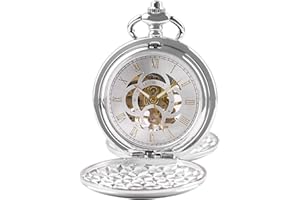 Tiong Double Hunter Mechanical Pocket Watch Full Luxury Silver Color Men Women Stylish Retro FOB Hand Wind Groom Groomsmen Wedding Pocket Watches Gift with Box