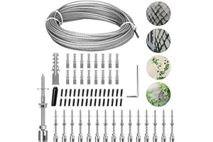 WOOLUCK Support pour Plantes Grimpantes, Kit Complet en Acier Inoxydable avec Supports muraux et Corde de 3 mm, pour Rosier Les Jardins Extérieurs(16 Supports, Corde de 24 m)