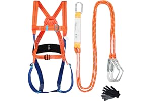 TECKZOON Arnés de Seguridad Anticaidas, 5 Puntos Kits de Arnés de Seguridad Arnés Escalada con Guantes, Ergonómico Ajustable Cuerpo Completo Protección Contra Caídas Arnés para Escalar, Trabajar en Altura