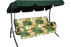 ‎ANGERER Angerer Hollywoodschaukel Trend – Schaukel zum Sitzen, Liegen & Entspannen, inkl. Bett-Funktion, einfache Montage, Made in Germany, waschbare Kissenbezüge, Grün-Beige Gemustert