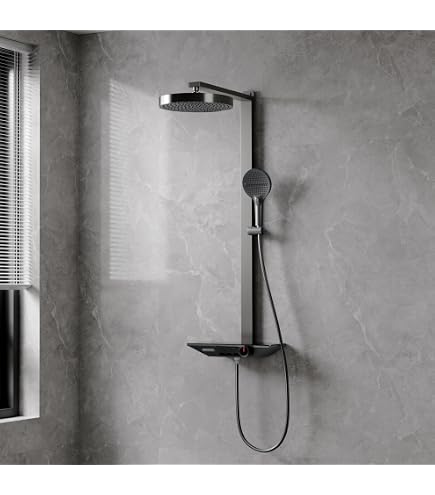 SHAMANDA Duschsystem Komplett – Wasserfall-Auslauf, Handbrause & 30,5 Cm Regendusche, Mattschwarz
