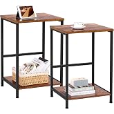 AMHANCIBLE Side Tables Set of 2, 2-Tier Sofa Side Tables, Bedside Tables with Steel Frames, Small Coffee Table for Small Spac