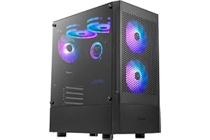 GAMDIAS PC Gamer Boitier, Boîtiers Gaming ATX Moyen Tour Vide, Airflow Mesh Case, 3 Ventilateurs ARGB de 120 mm Intégrés, Verre Trempé Latéral, Noir