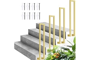 YTLEMON Corrimano per Scale Interne, Ringhiera a Forma di U, Ringhiera per Esterni con Kit di Viti, Corrimano per gradini, Ringhiera antiscivolo in Ferro per corridoio (Oro-montaggio laterale, 95cm)