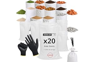 KRUKMAK – Lot de 20 Sacs de Chantier Renforcés Gravat 95x55 cm (Jusqu’à 55 kg) – Usage Professionnel BTP – Polypropylène Tissé Haute Résistance + 20 Colliers de Serrage & Gants – TVA Récupérable