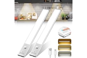 LouBout Under Cabinet Kitchen Lights, 88LED 32cm Motion Sensor Lights Indoor with Touch Control, 2 Pack Dimmable & 3 Color Temps Cupboard Lights,Rechargeable Night Lights for,Wardrobe,Hallway