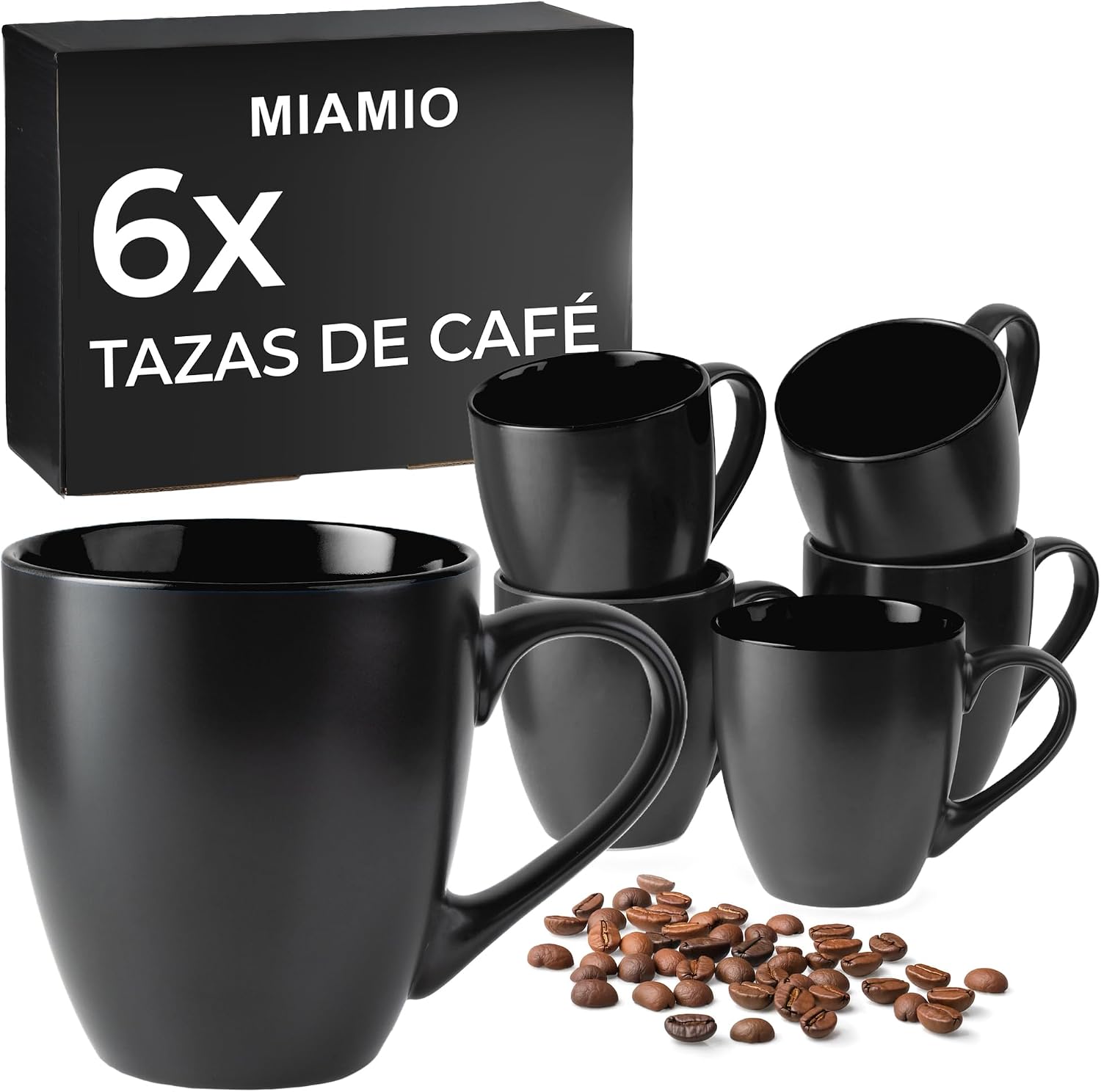 MIAMIO - 6 x 350 ml Juego de Taza de Café/Copa de desayuno - Le Papillon Colección (Negro)