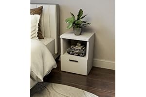 GENERIC Home Glow - Comodino con 1 cassetto, guide metalliche, colore: Bianco