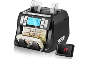 VEVOR Contador de Billetes con Detección de Falsificaciones UV, MG, IR y DD, Máquina Contadora de Efectivo en USD y EUR con Modos de Adición y Lotes, LCD Grande y Pantalla Externa