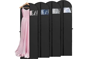 Yimomoyi 4-pack långt klänningsväskskydd, 180 × 60 cm plaggpåsar, vattentät klädöverdrag, dammsäkra klädöverdrag, skyddspåsar, bröllopsklänning väska med handtag, klädbärare för hängande kläder